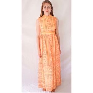 Vintage Neon Pink Yellow Maxi Dress